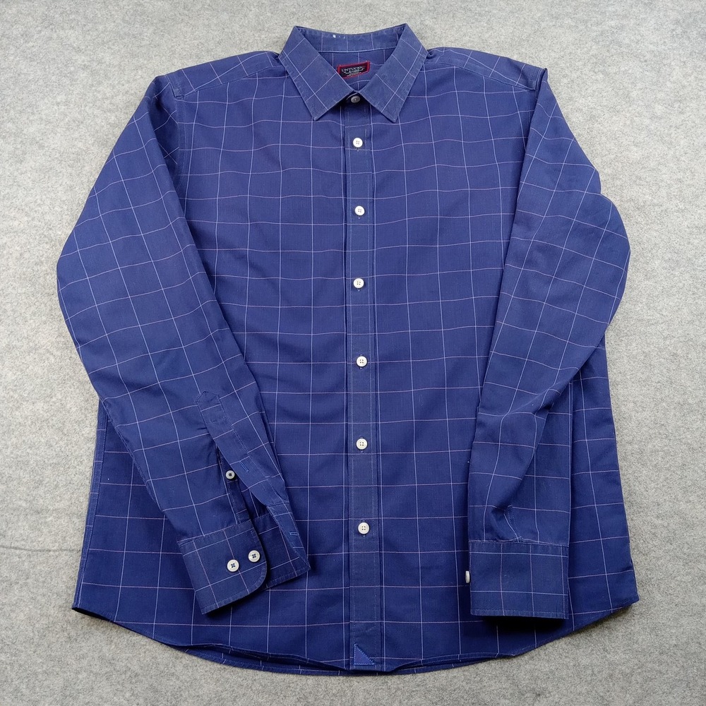UNTUCKit Shirt Mens XL Blue Check Slim Fit Non Iron Button Front Long Sleeve‎